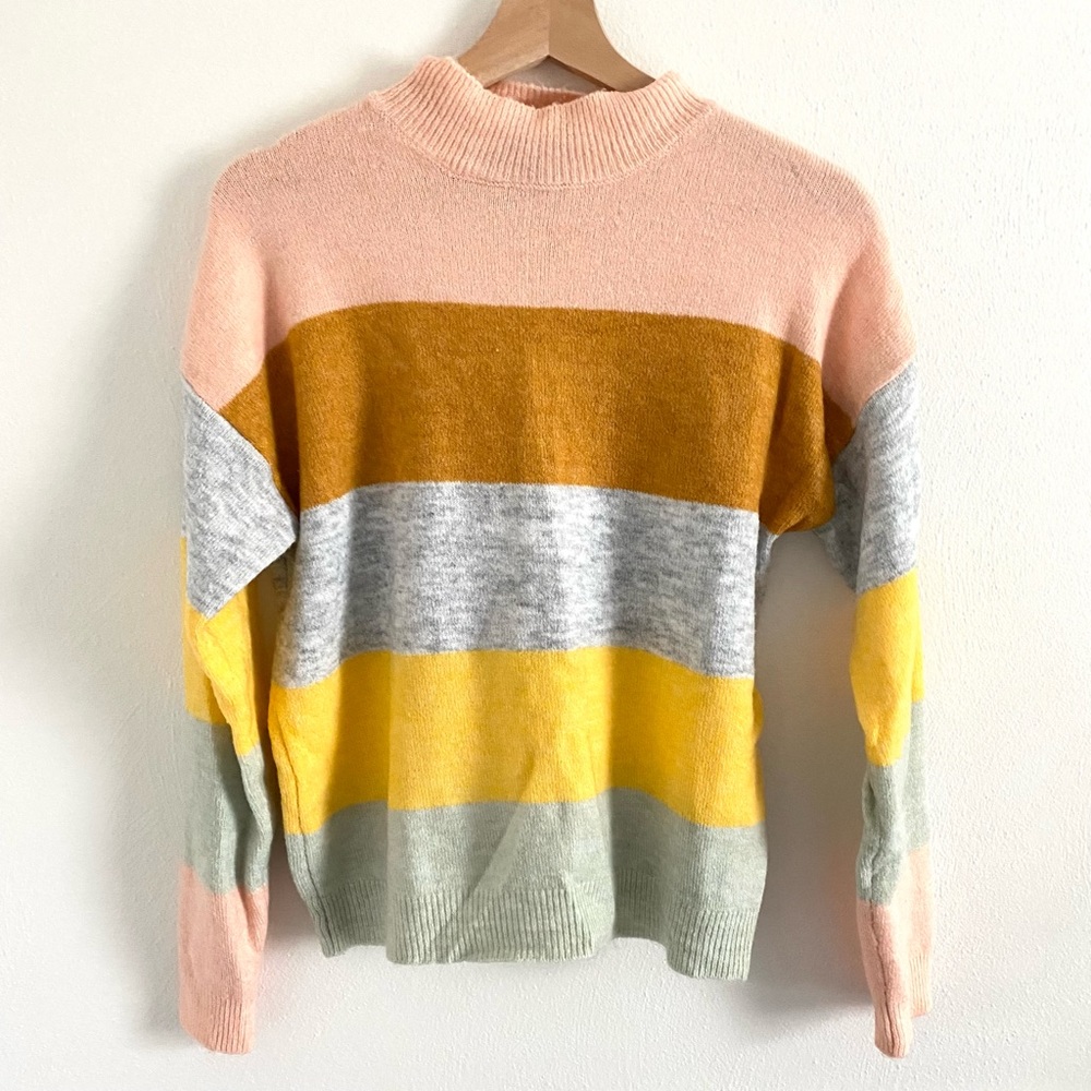 Forever 21 mockneck colorblock striped multicolor sweater